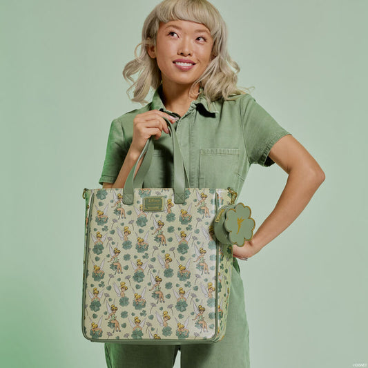 peter pan tinker bell clover all over print tote crossbody bag with coin bag