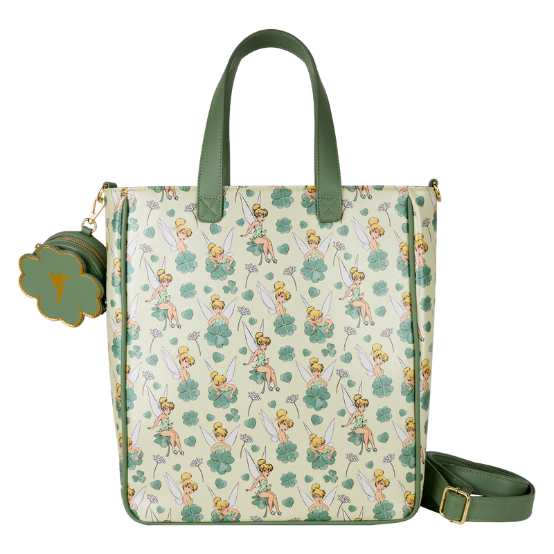 peter pan tinker bell clover all over print tote crossbody bag with coin bag