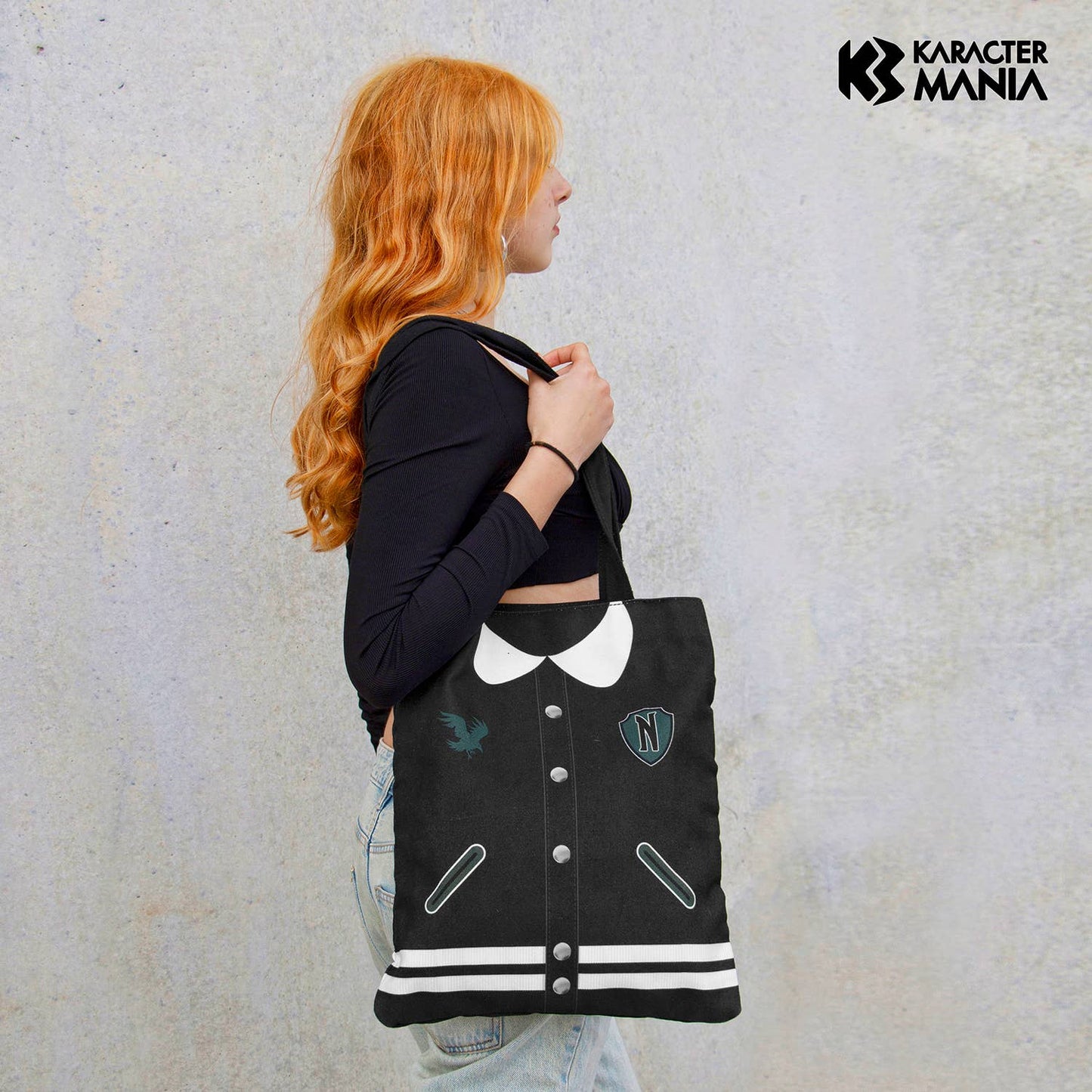 Mercredi Varsity-Sac de Courses Shopping Bag, Noir