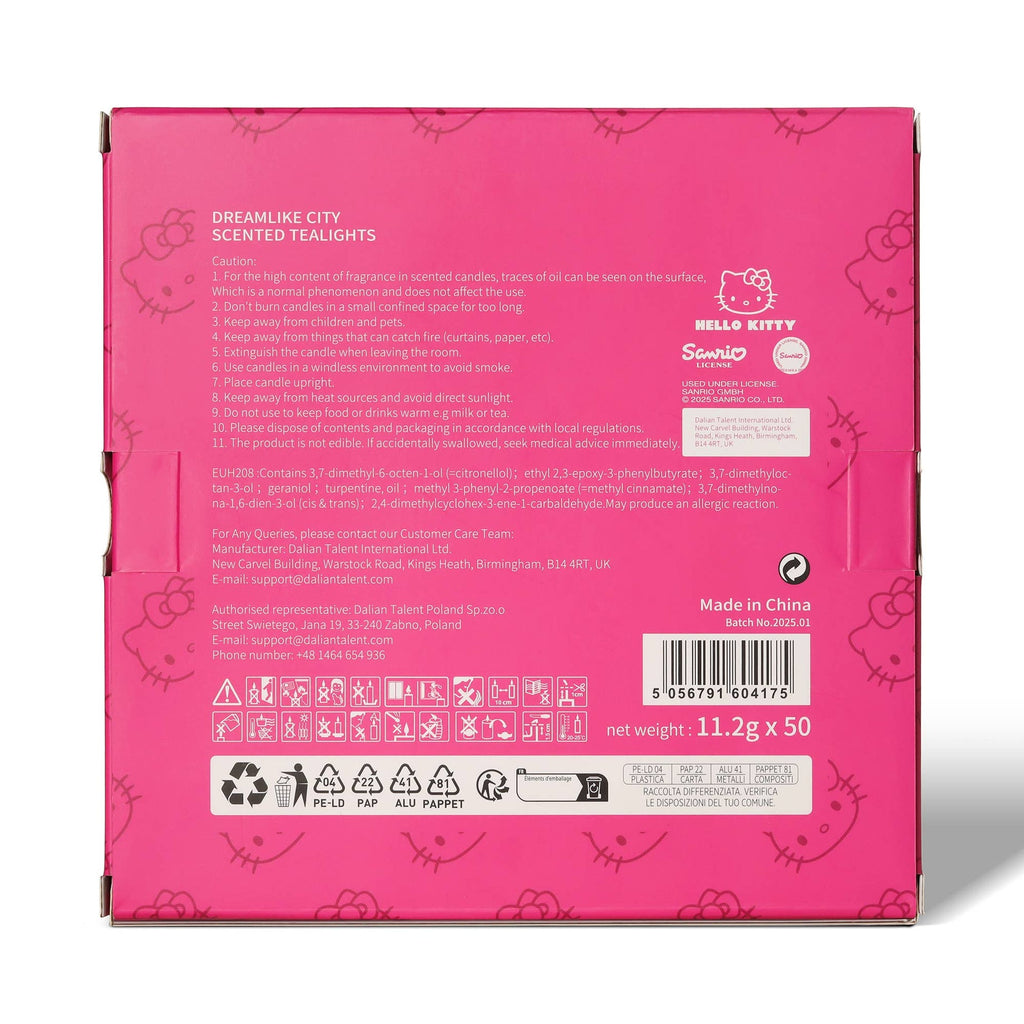 Bougies chauffe-plat roses Hello Kitty, paquet de 50, parfum Ville de rêve
