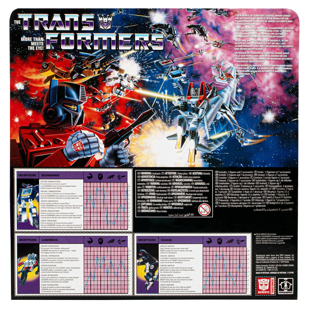 Transformers Retro G1 Autobot Soundwave, Laserbeak et Ravagemers (40e anniversaire)
