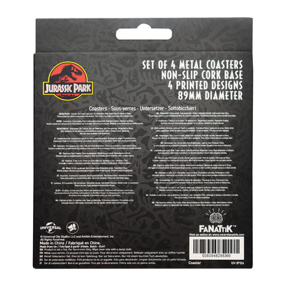 jurassic park set of 4 printed metal drinks coasters fanattik