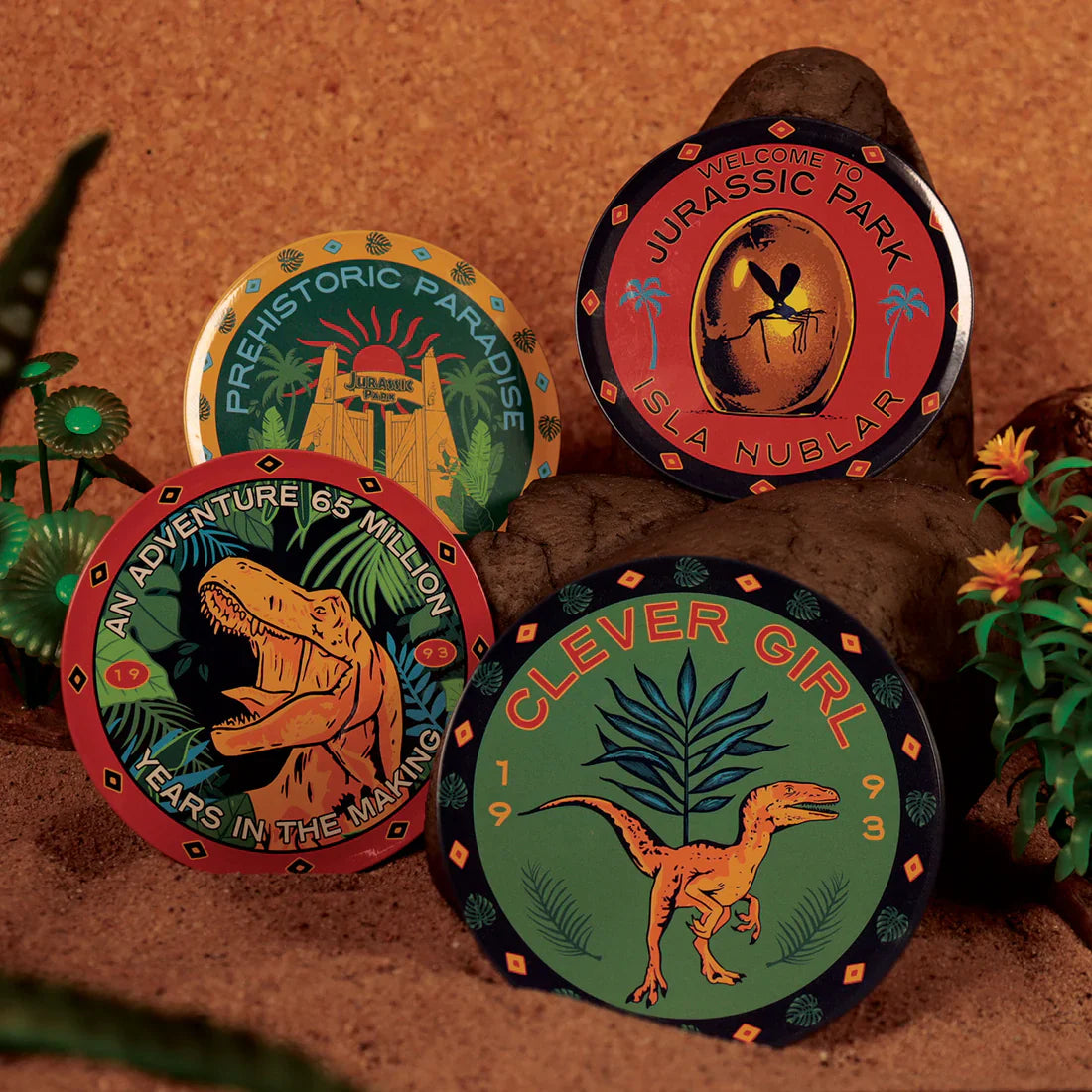jurassic park set of 4 printed metal drinks coasters fanattik