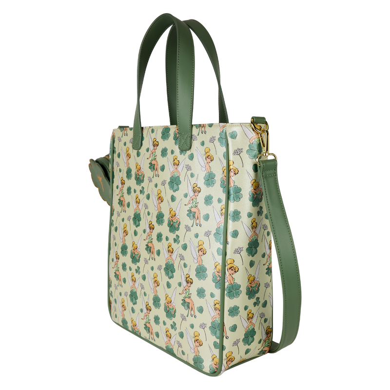 peter pan tinker bell clover all over print tote crossbody bag with coin bag