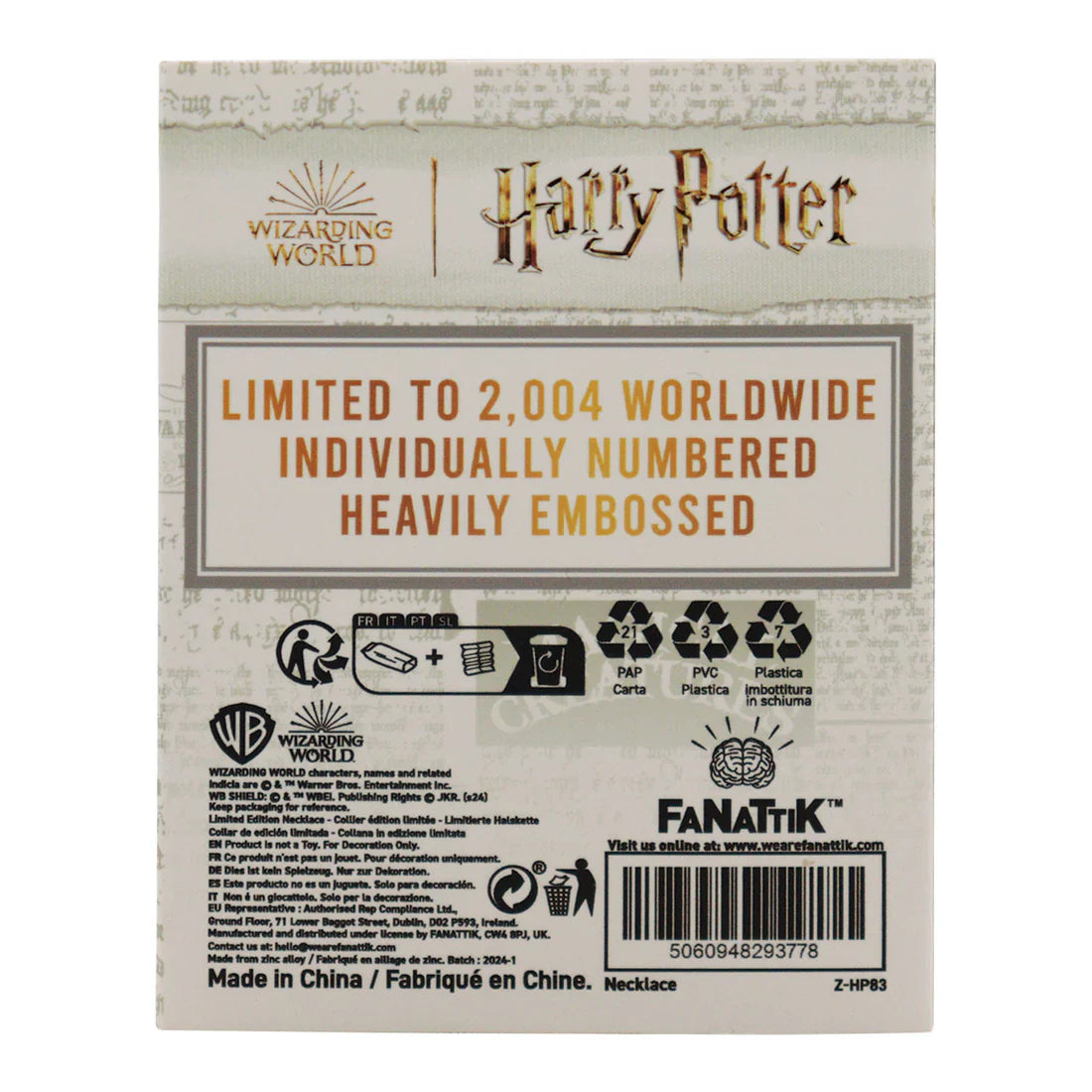 harry potter limited edition azkaban prison necklace fanattik