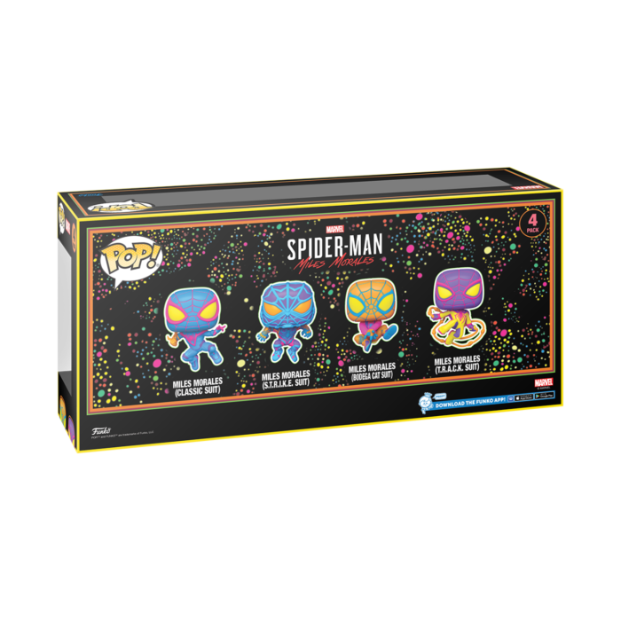 Funko Pop! Miles Morales 4-Pack (Black Light) (SE) – Spider‑Man