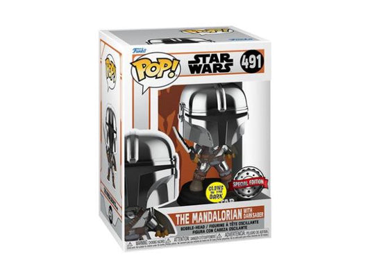 pop the mandalorian with darksaber metallic glow 491